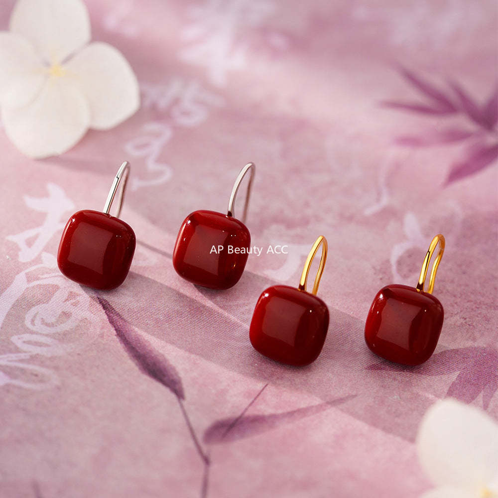 B관 - 925 실버 레드 스퀘어 후크형 귀걸이 [YC4242E_1] 25.12-3