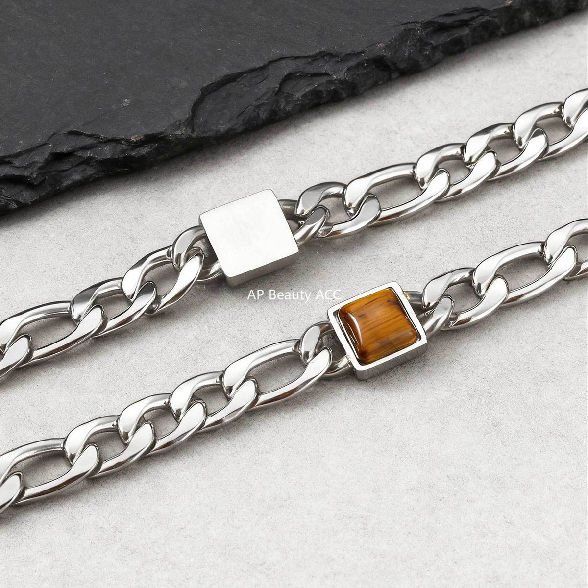 G관 - 스테인리스 스틸 체인 사각 호안석 팔찌 [BR-2741] 25.12-3