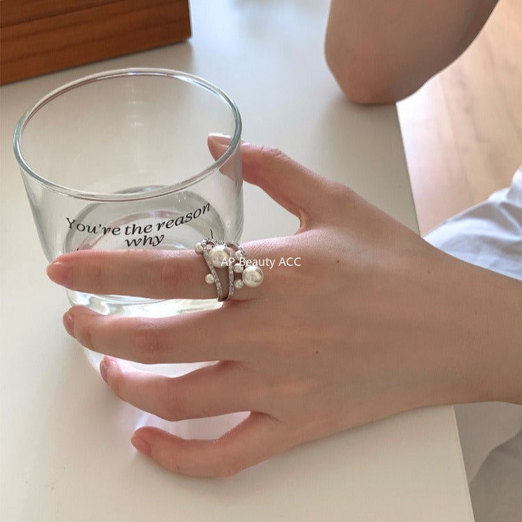 A관 - 빈티지 진주 레이어 큐빅 오픈형 반지 [JZ-0728] 25.11-1