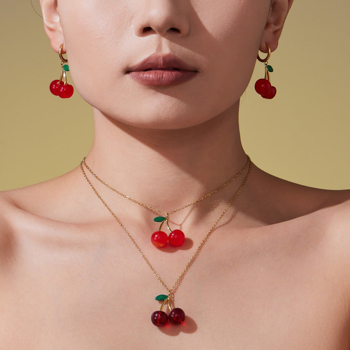D관 - 스테인리스 스틸 체리 과일 펜던트 목걸이 귀걸이 [TXP423-TXF423] 25.10-2