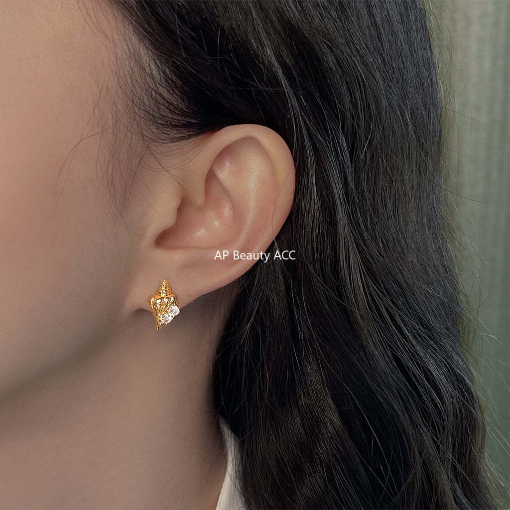 C관 - 소라 큐빅 14K 도금 925 은침 이어커프 귀걸이 [6070-6071] 25.05-4