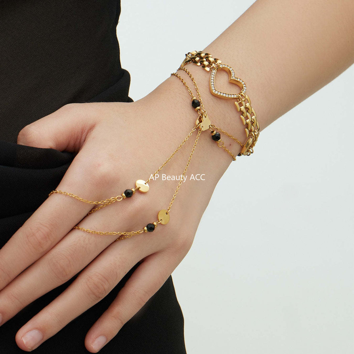 D관 - 스테인리스 스틸 18K 도금 하트 큐빅 천연석 팔찌 [E162-E169] 25.12-3