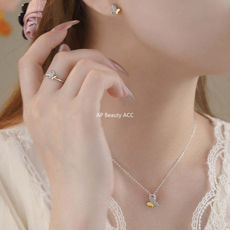 B관 - 999 실버 큐빅 나비 디자인 목걸이 반지 귀걸이 [YC3578N_1 YC5064R_1 YC7042E_1] 25.05-4