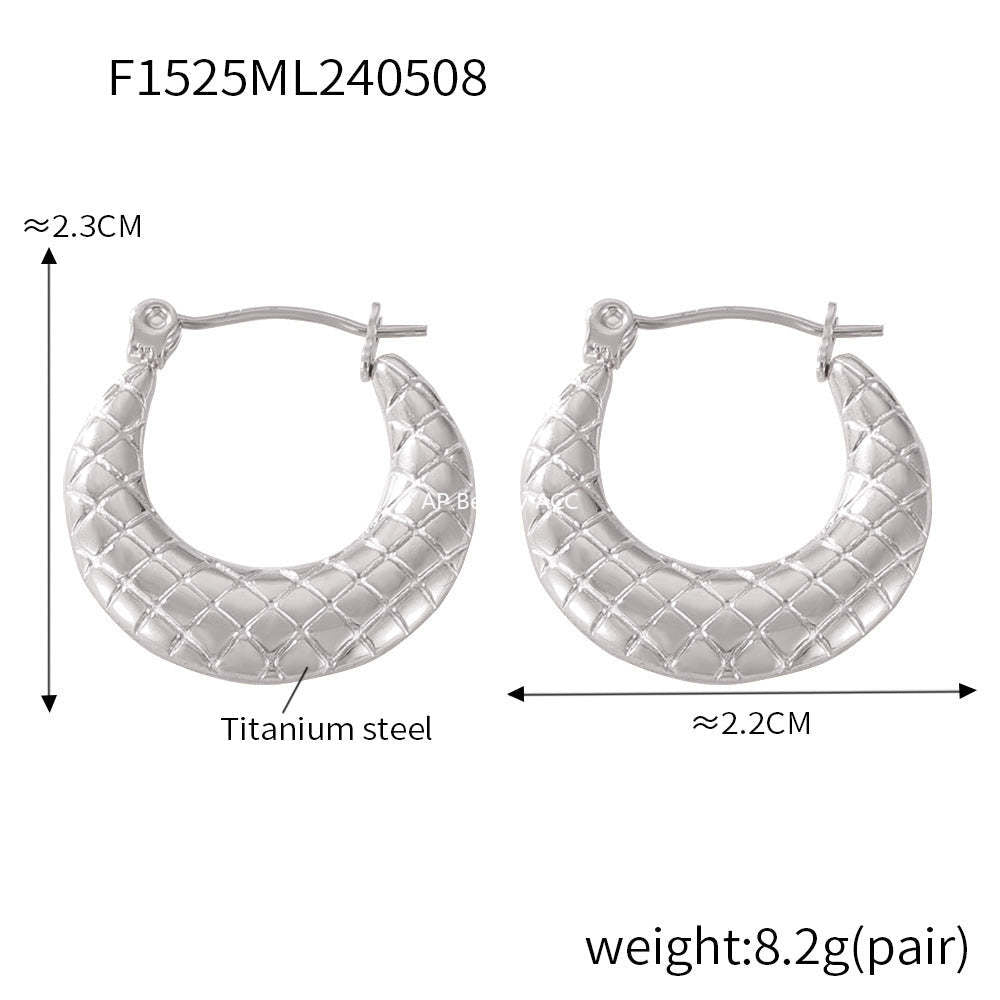 D관 - 티타늄 스틸 18K 도금 다이아몬드 패턴 프렌치 라운드 귀걸이 [F1525-26] 24.05-3