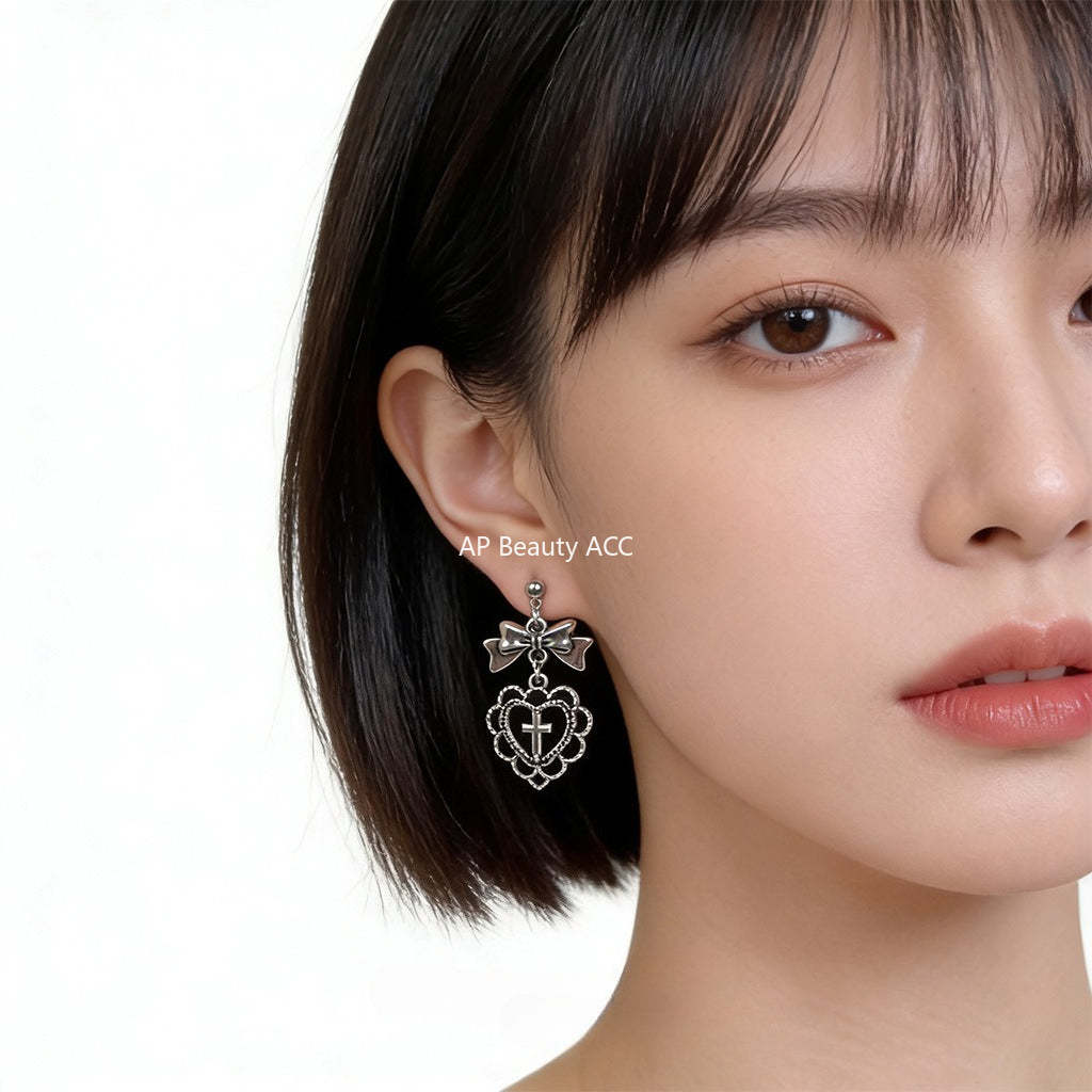 C관 - 리본 레이스 하트 925 은침 귀걸이 [7206] 25.12-2