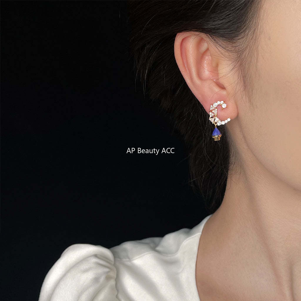 C관 - 달 모양 큐빅 14K 도금 925 은침 귀걸이 [6210-6211] 25.06-2
