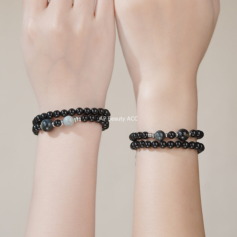 B관 - 999 실버 더블 레이어 비즈 커플 팔찌 [YC4870SL_1] 25.11-2