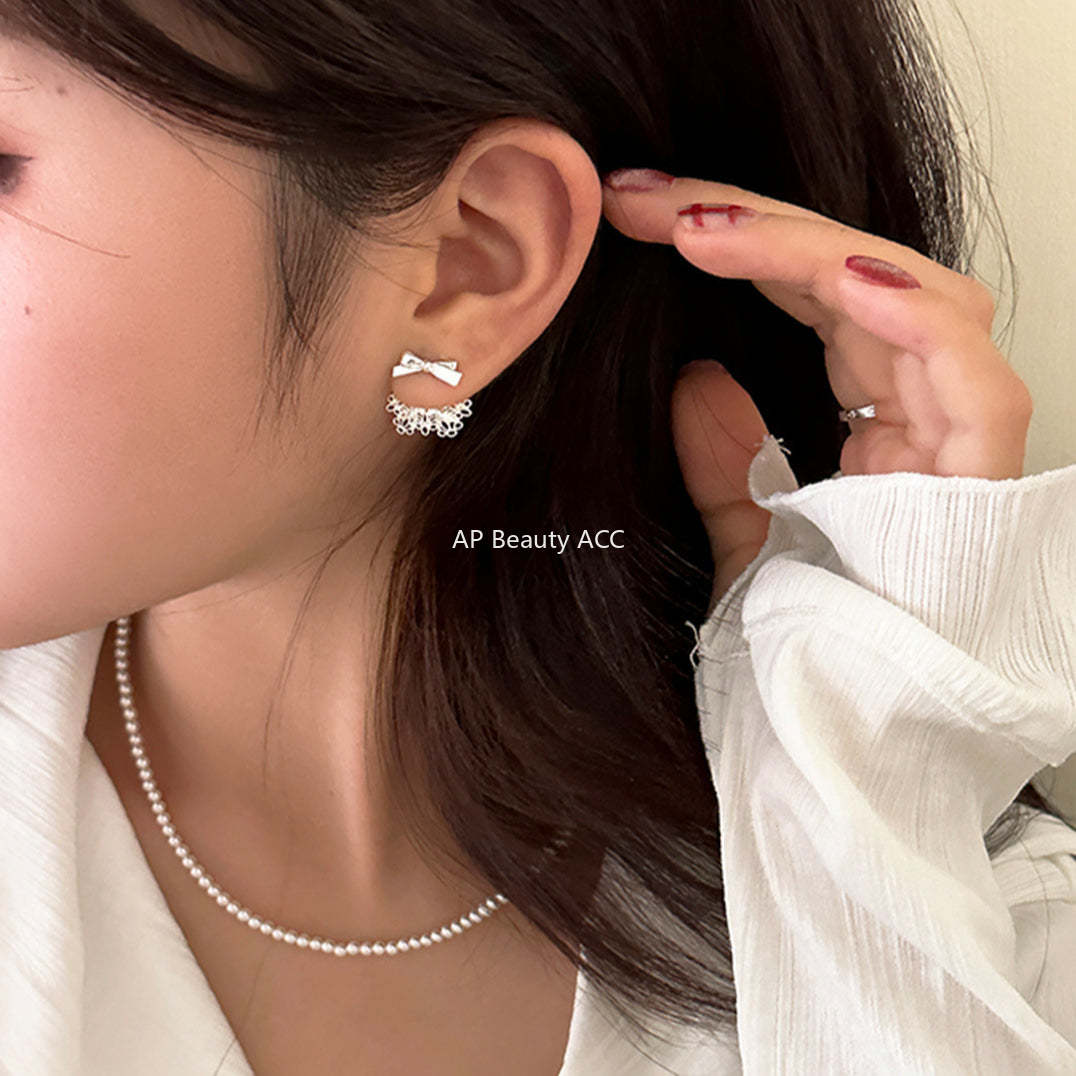 A관 - 925 은침 플라워 꽃다발 리본 귀걸이 [EH-3315] 24.12-1