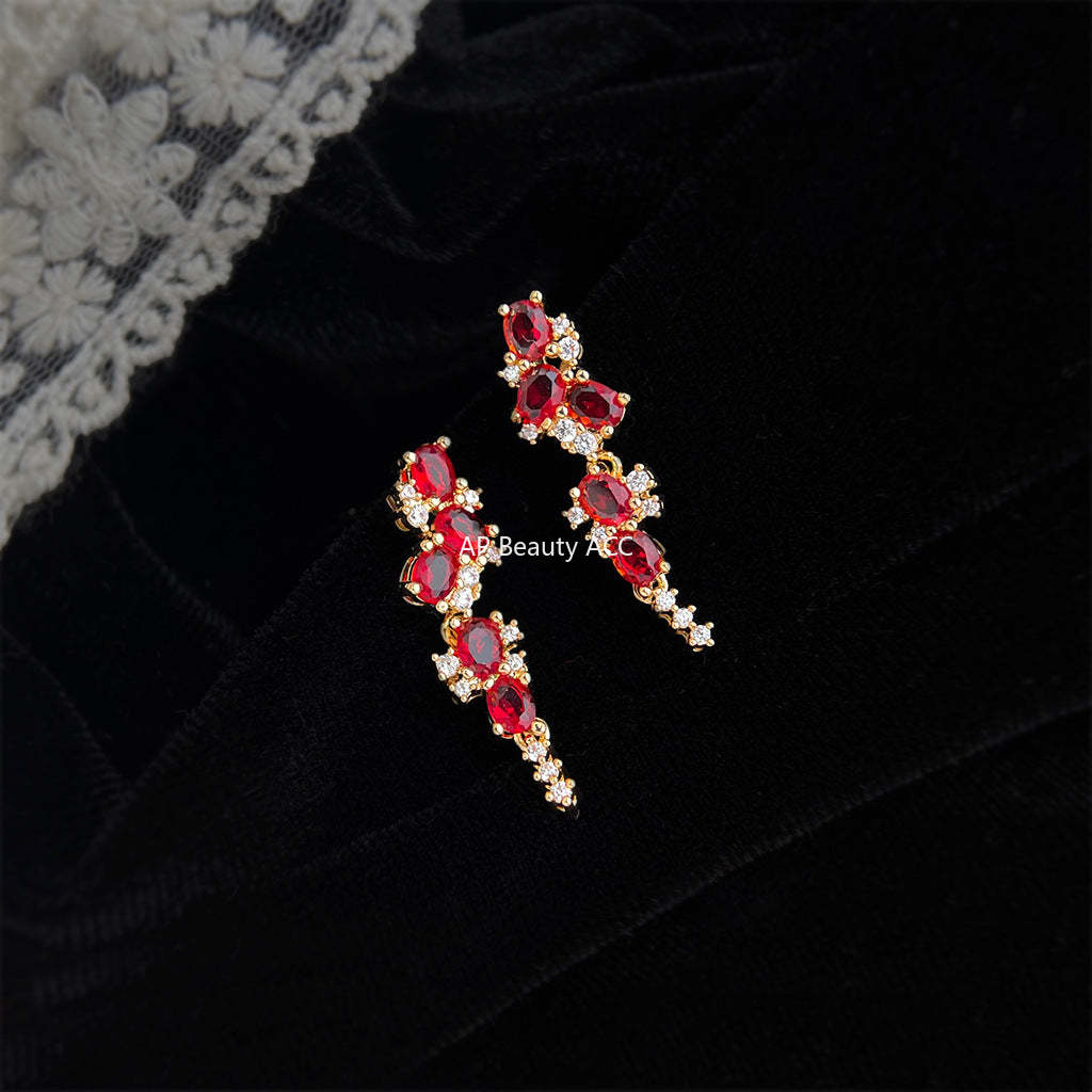 C관 - 레드 큐빅 롱태슬 밀이삭 925 은침 귀걸이 [7196] 25.12-1
