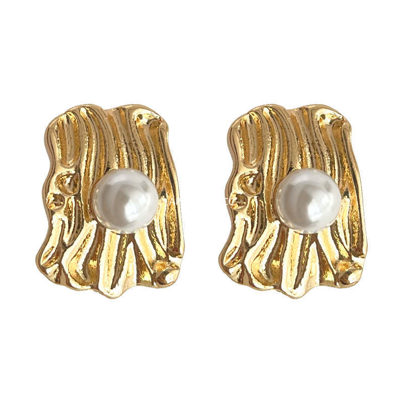 C관 - 기하학 텍스처 14K 도금 진주 심플 세련된 귀걸이 [4399] 24.07-1