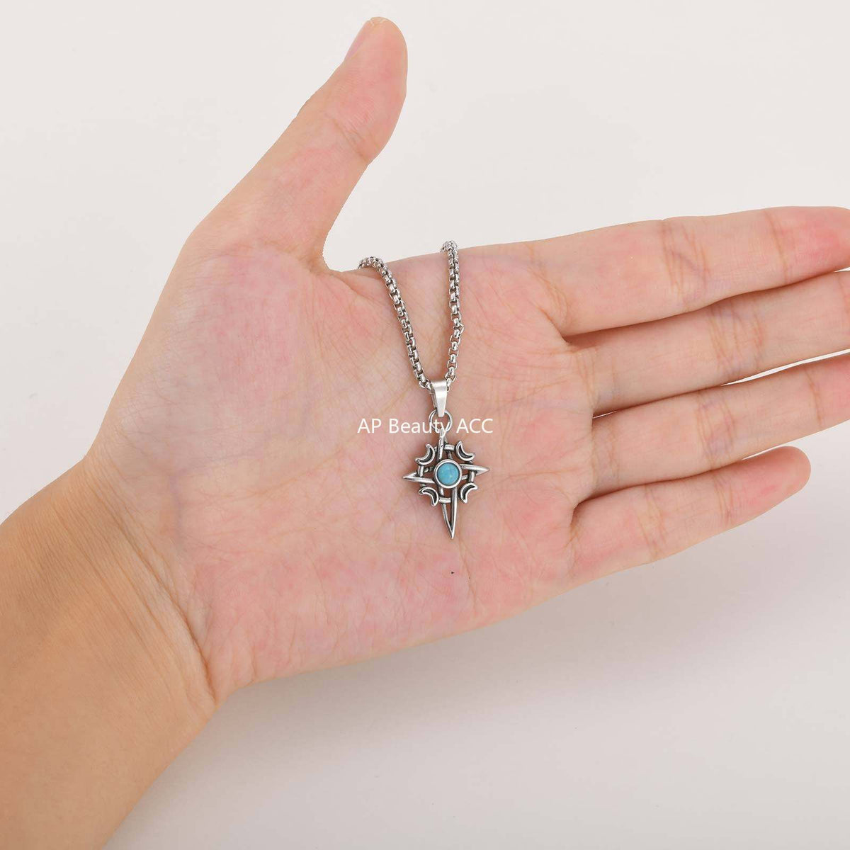 G관 - 별 달 터키석 펜던트 스테인리스 스틸 목걸이 [PN-2111] 25.12-2