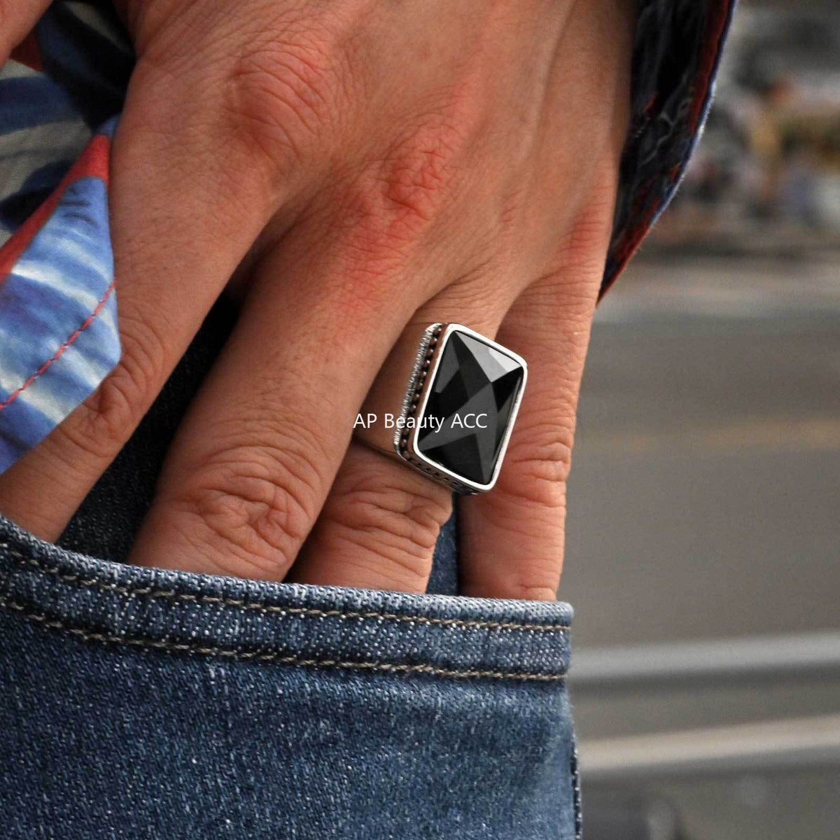 G관 - 스테인리스 블랙 글라스 커팅 디자인 반지 [RC-923] 25.11-2