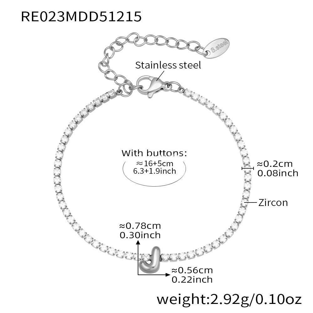 D관 - 스테인리스 스틸 18K 도금 알파벳 큐빅 팔찌 [RE023] 25.12-3