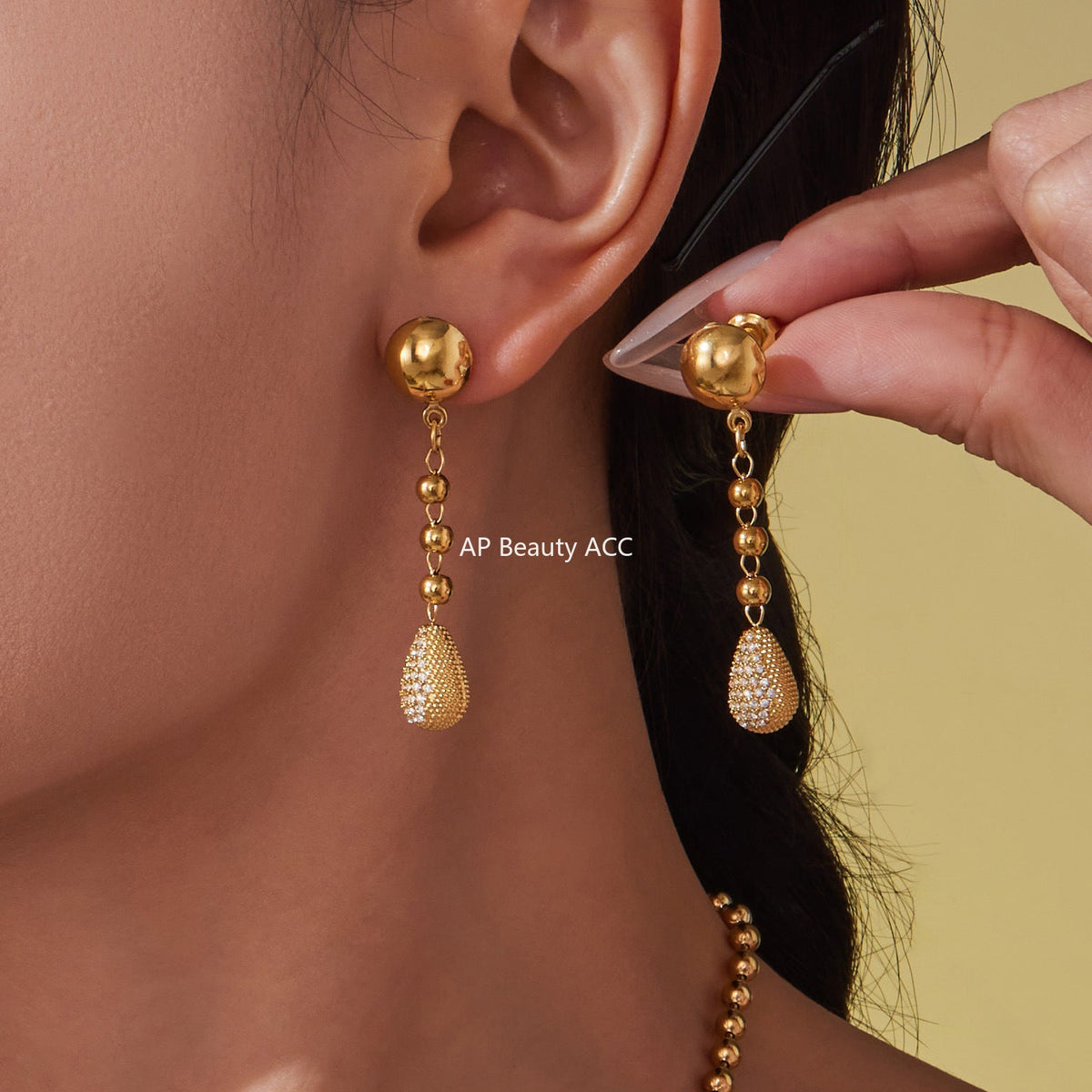 D관 - 18K 골드 도금 스테인리스 스틸 물방울 큐빅 비즈 체인 목걸이 귀걸이 [TXP419-TXF419] 25.10-1