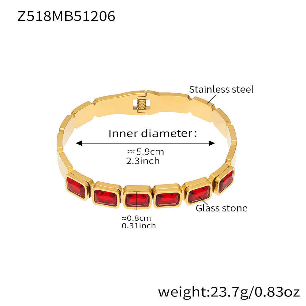 D관 - 사각 글라스 스톤 18K 도금 스테인리스 스틸 팔찌 [Z518] 25.12-2