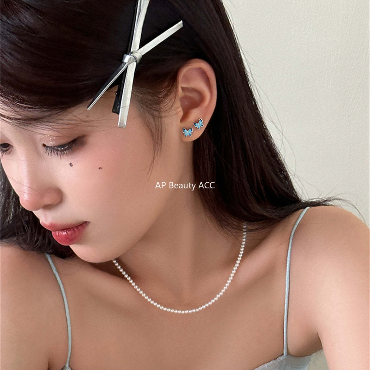 A관 - 블루 페인팅 나비 은침 귀걸이 [EH-3226] 24.10-2