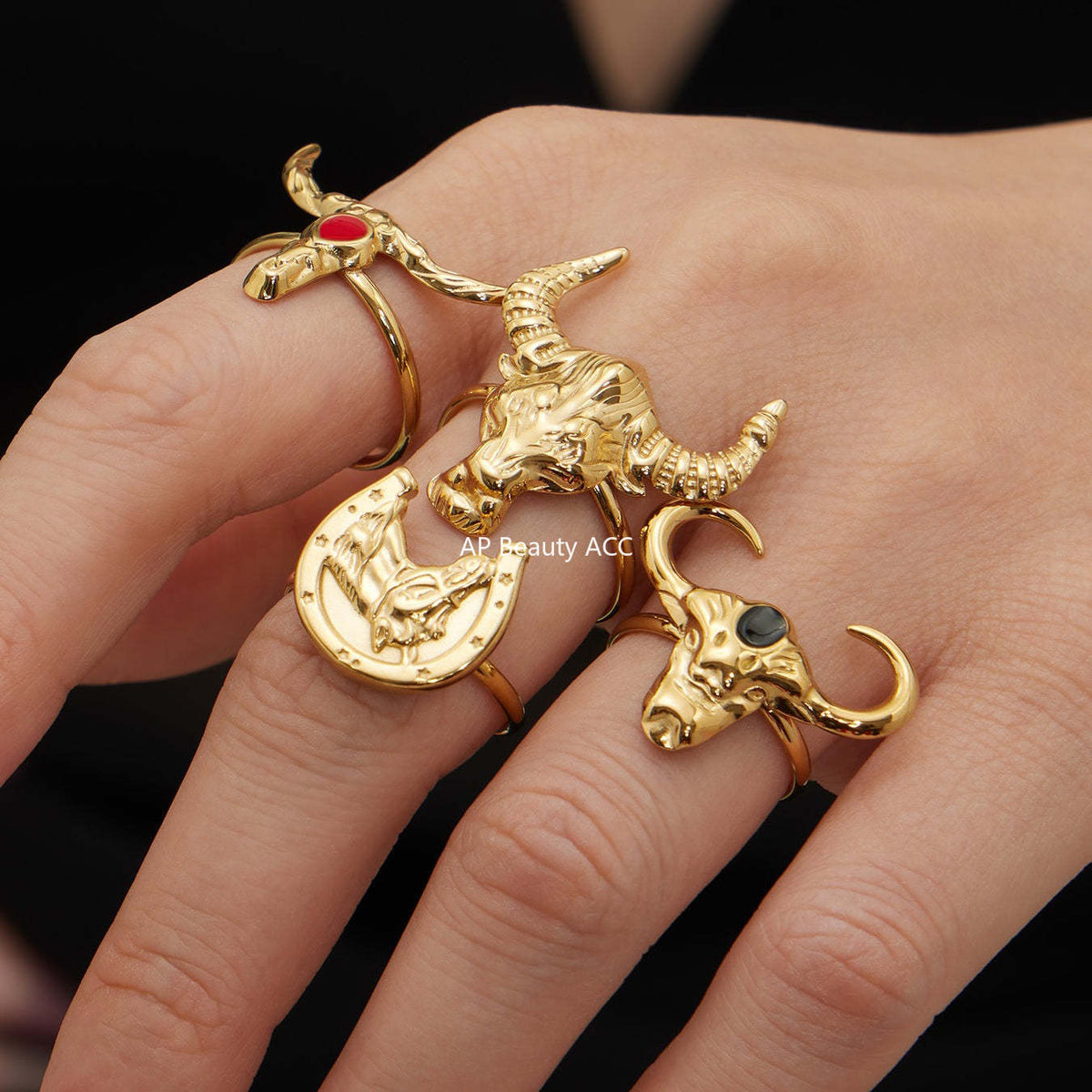 D관 - 스테인리스 스틸 18K 도금 황소 디자인 오픈형 반지 [A668-A689-A670] 25.12-3