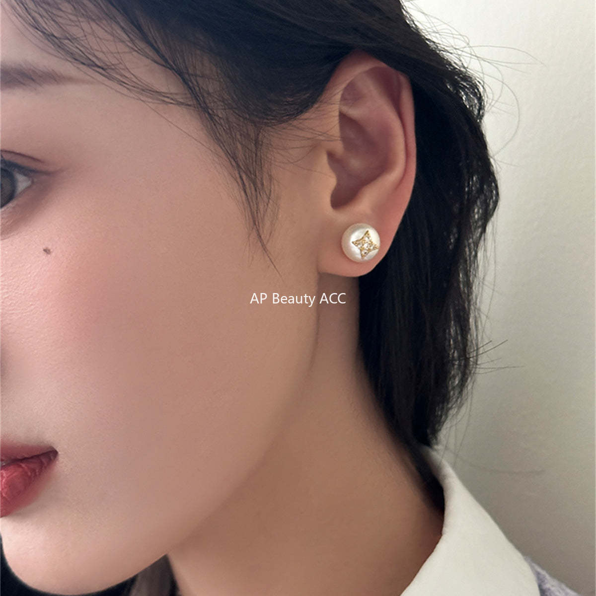 A관 - 진주 별 큐빅 장식 은침 귀걸이 [EH-3575] 25.05-4