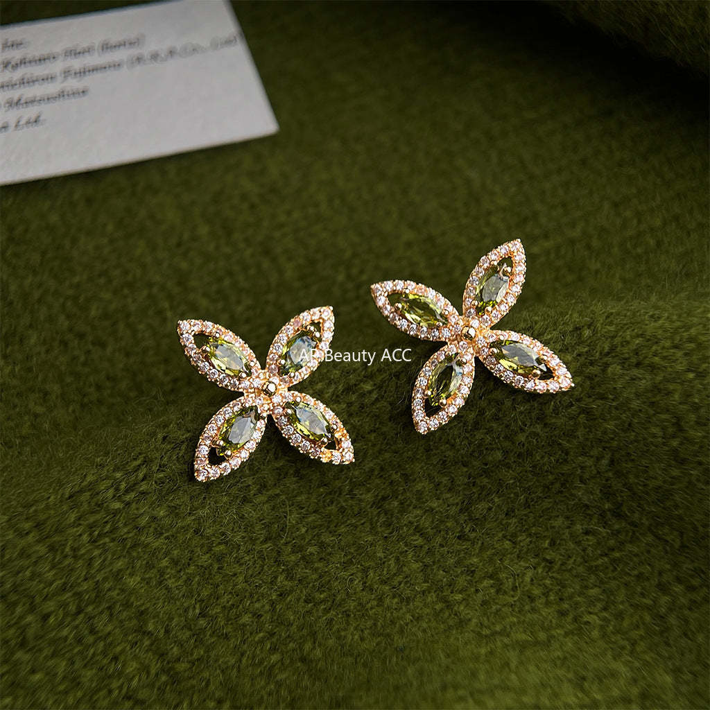 C관 - 네잎 플라워 모양 큐빅 925 은침 귀걸이 [7194] 25.12-1