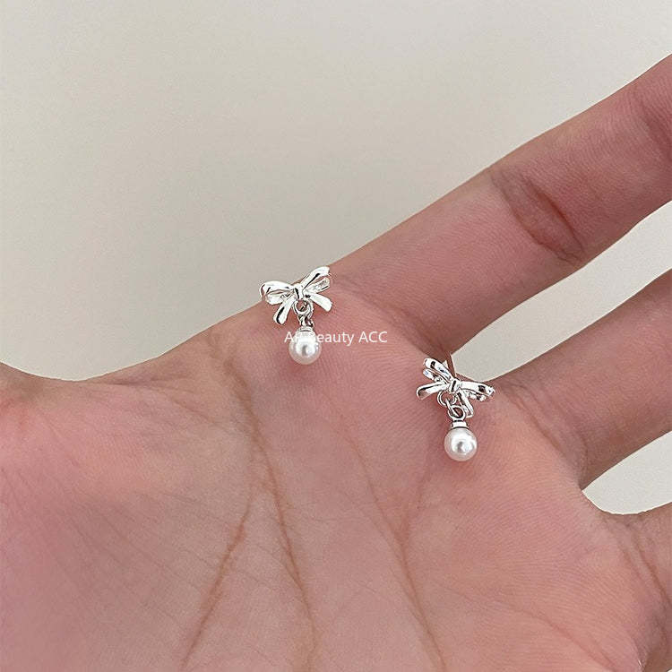 A관 - 소형 리본 925 은침 진주 귀걸이 [EH-4319] 25.12-3