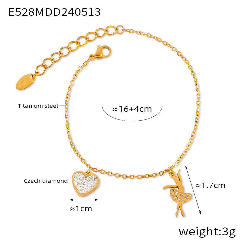 D관 - 티타늄 스틸 하트 발레 캐릭터 큐빅 포인트 미니멀 팔찌 [E527-E528] 24.05-3