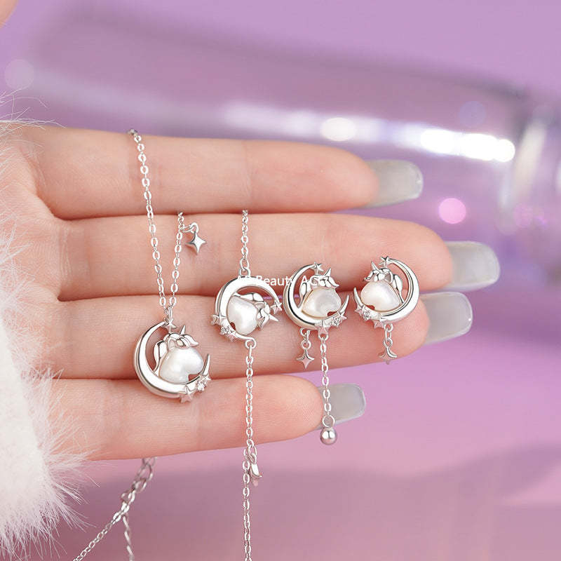 B관 - 999 실버 유니콘 달 디자인 목걸이 귀걸이 팔찌 [YC2200N_1 YC4829E_1 YC5416SL_1] 25.10-1