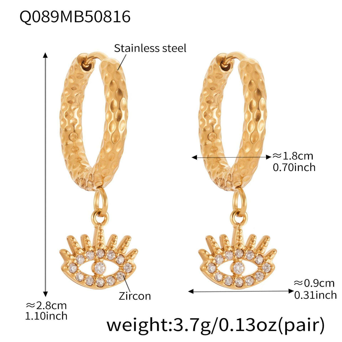D관 - 스테인리스 스틸 18K 도금 눈 아이 디자인 큐빅 귀걸이 [Q078-Q093] 25.08-4