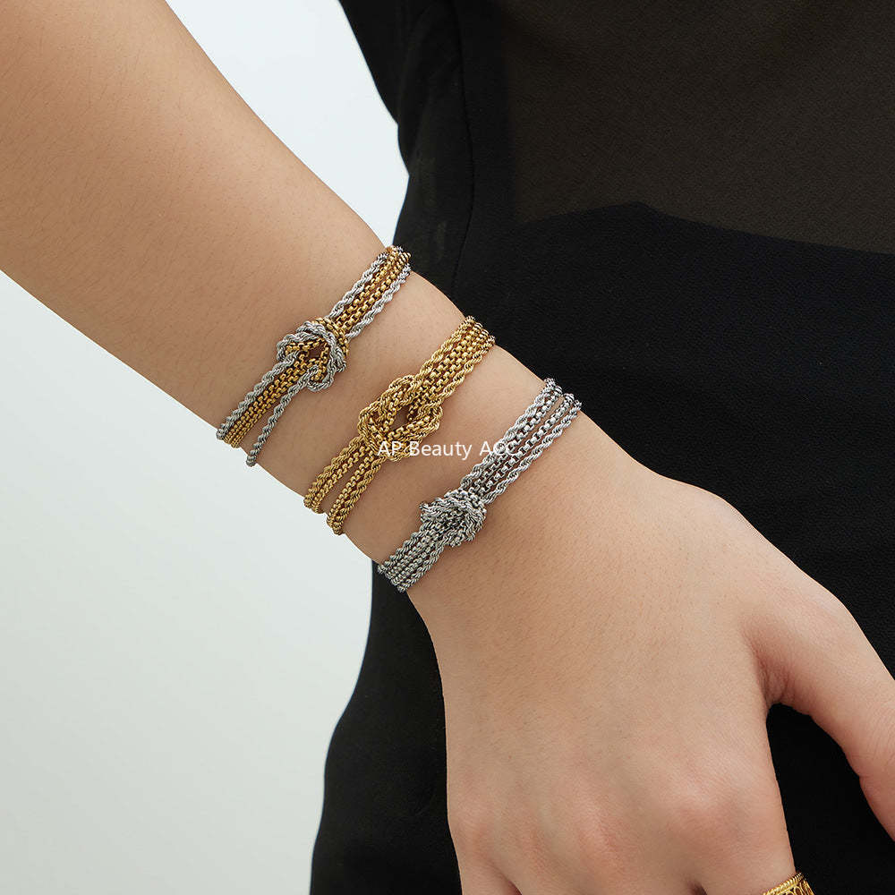 D관 - 스테인리스 스틸 18K 도금 매듭 체인 팔찌 [E151] 25.12-3