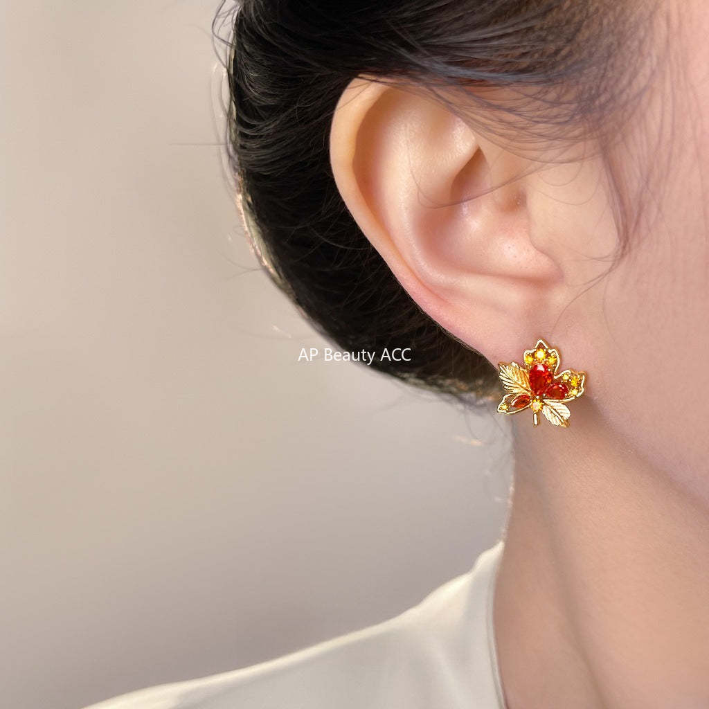 C관 - 단풍잎 큐빅 디자인 925 은침 귀걸이 [7086] 25.11-4