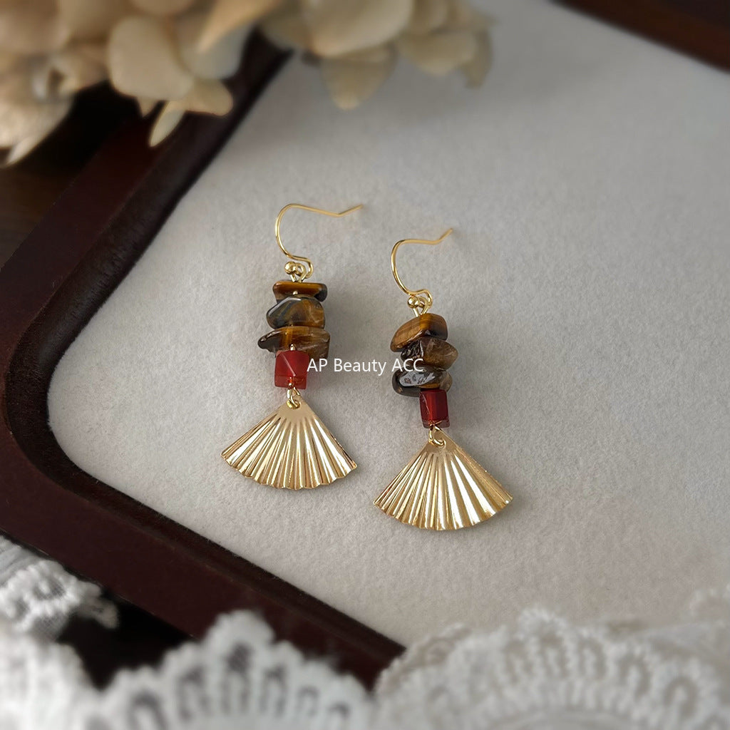 C관 - 핸드메이드 천연 호안석 부채모양 후크형 귀걸이 [6862] 25.10-1