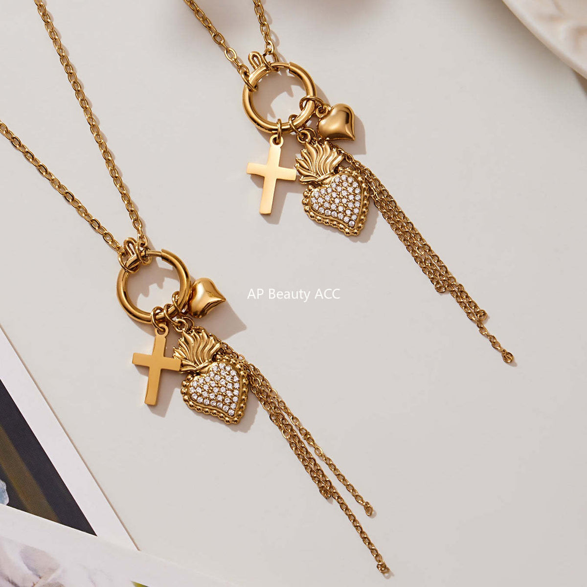 D관 - 스테인리스 스틸 큐빅 왕관 하트 드롭 펜던트 목걸이 [P1605-2] 25.10-4