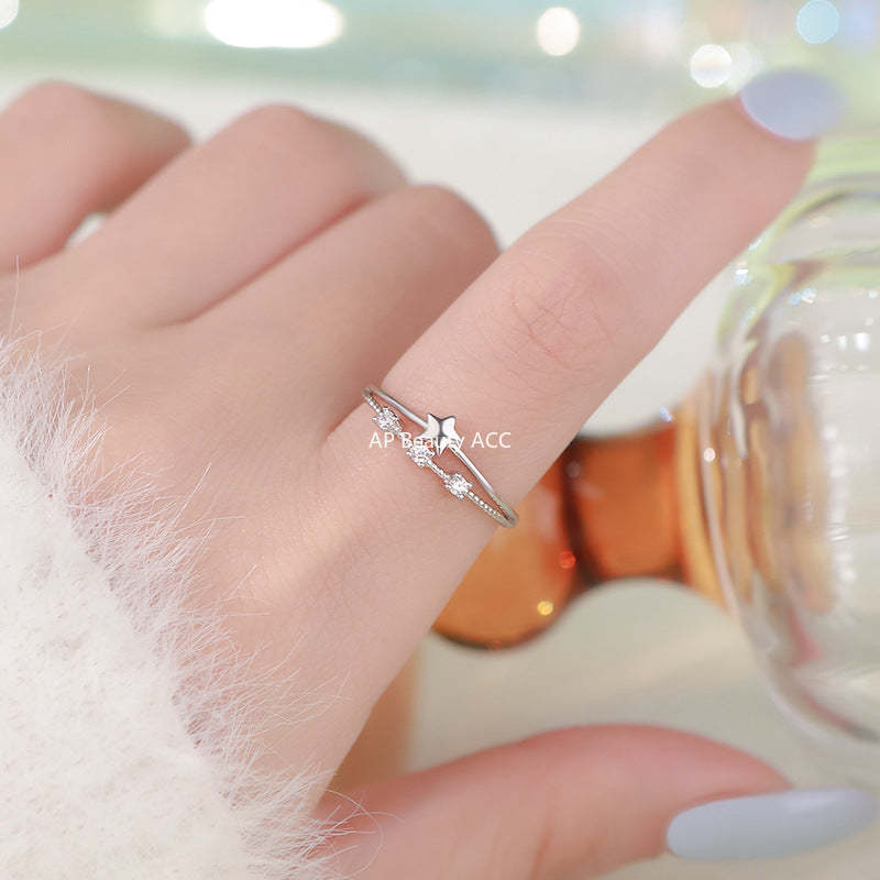 B관 - 999 실버 더블 레이어 별 큐빅 반지 [YC5053R_1] 25.09-4