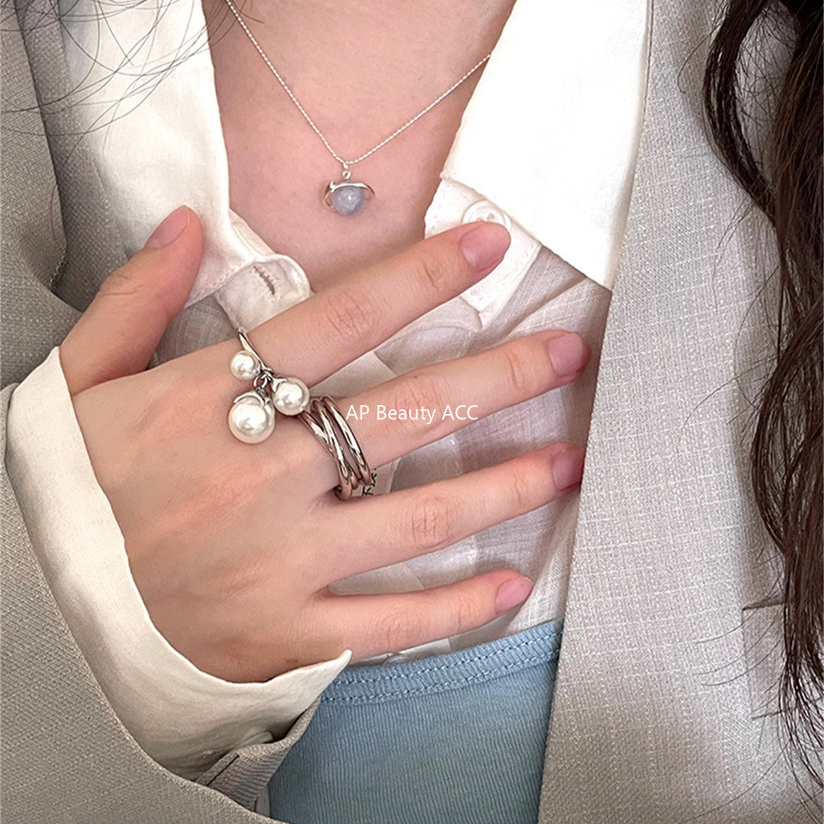 A관 - 925 실버 진주 레이어 반지 [JZ-0707] 25.10-3