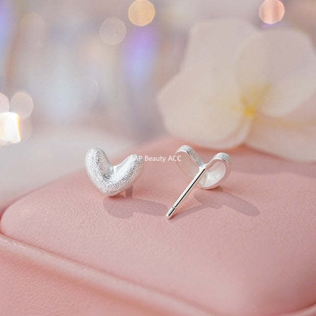 B관 - 999 실버 샌딩 하트 디자인 귀걸이 [YC8923E_1] 25.10-4