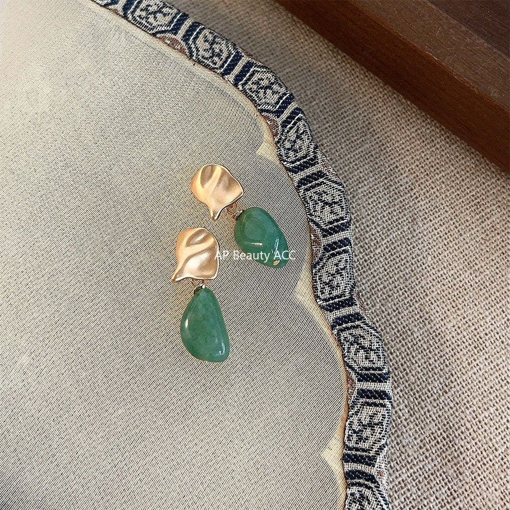 C관 - 천연석 핸드메이드 무광 도금 은침 귀걸이 [4192-4193] 24.05-5