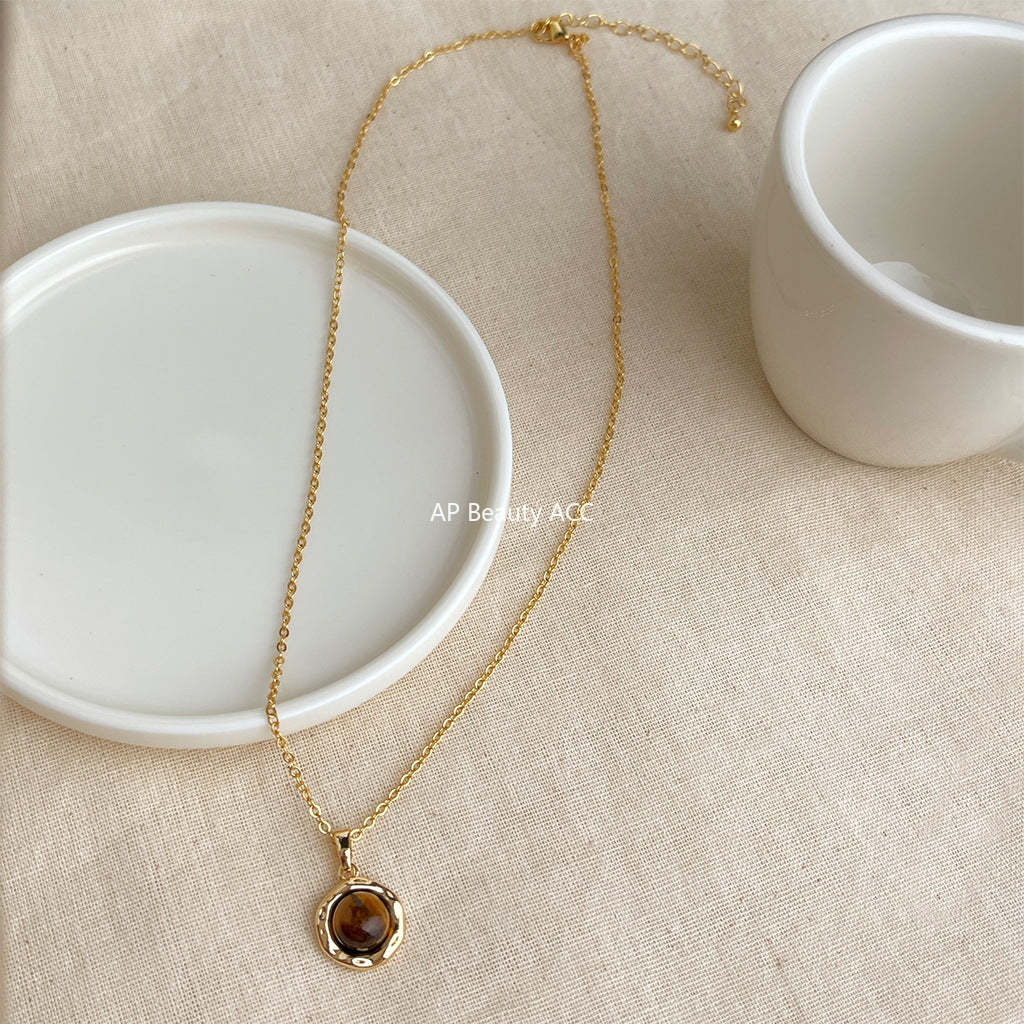 C관 - 18K 도금 천연 호안석 펜던트 체인 목걸이 [6606] 25.10-4