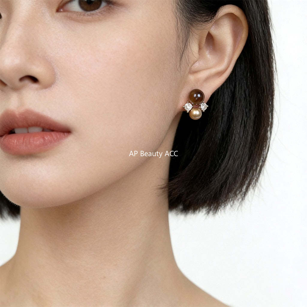 C관 - 천연석 호안석 925 은침 큐빅 귀걸이 [7233] 25.12-2