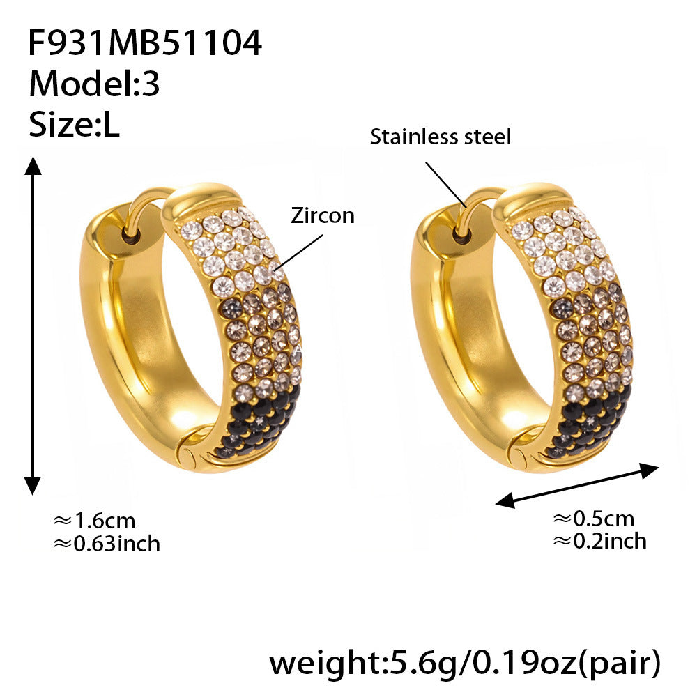 D관 - 스테인리스 컬러 믹스 큐빅 18K 도금 후프 링 귀걸이 [F931] 25.11-2