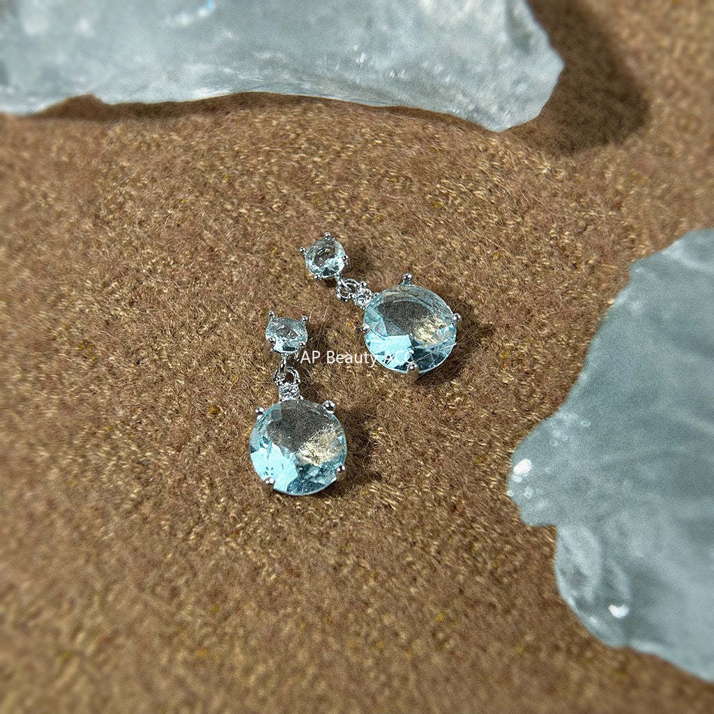 C관 - 아쿠아 블루 큐빅 드롭 925 은침 귀걸이 [7053] 25.11-4