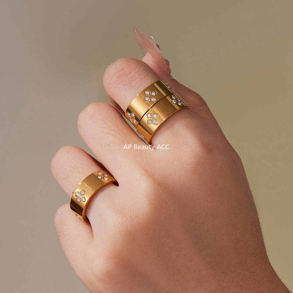 D관 - 플라워 큐빅 스테인리스 스틸 18K 골드 도금 반지 [A103] 25.09-4