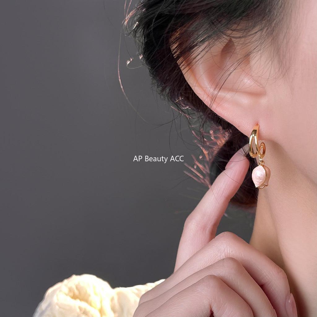 C관 - 핑크 플라워 14K 도금 925 은침 귀걸이 [5822] 25.04-2