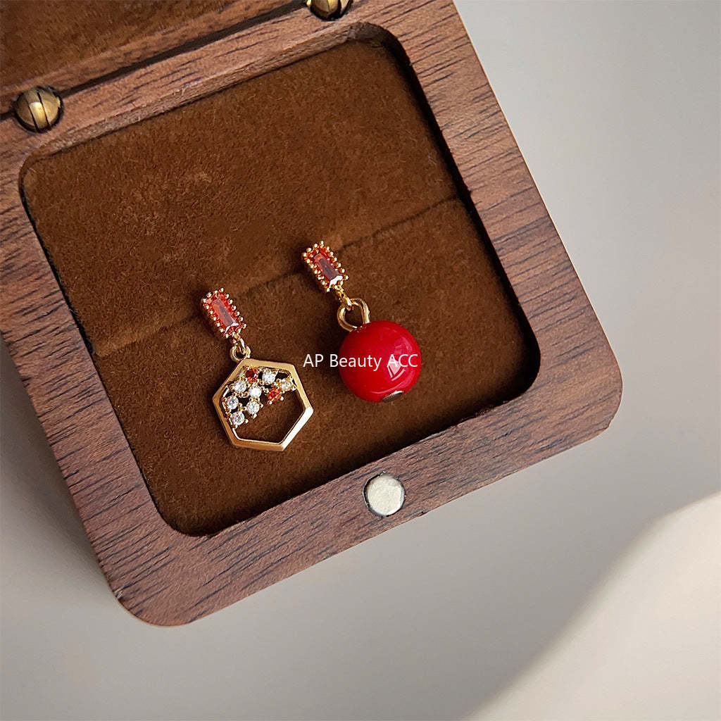 C관 - 14K 도금 고급스러운 불규칙한 빨간 진주 귀걸이 [1259] 24.05-4