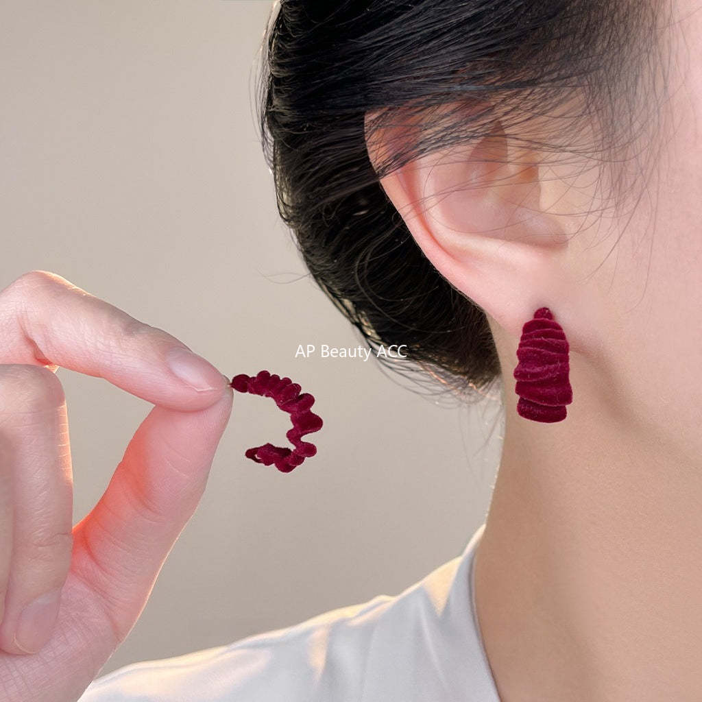 C관 - 벨벳 주름 패턴 C형 925 은침 귀걸이 [7132-7133] 25.11-3