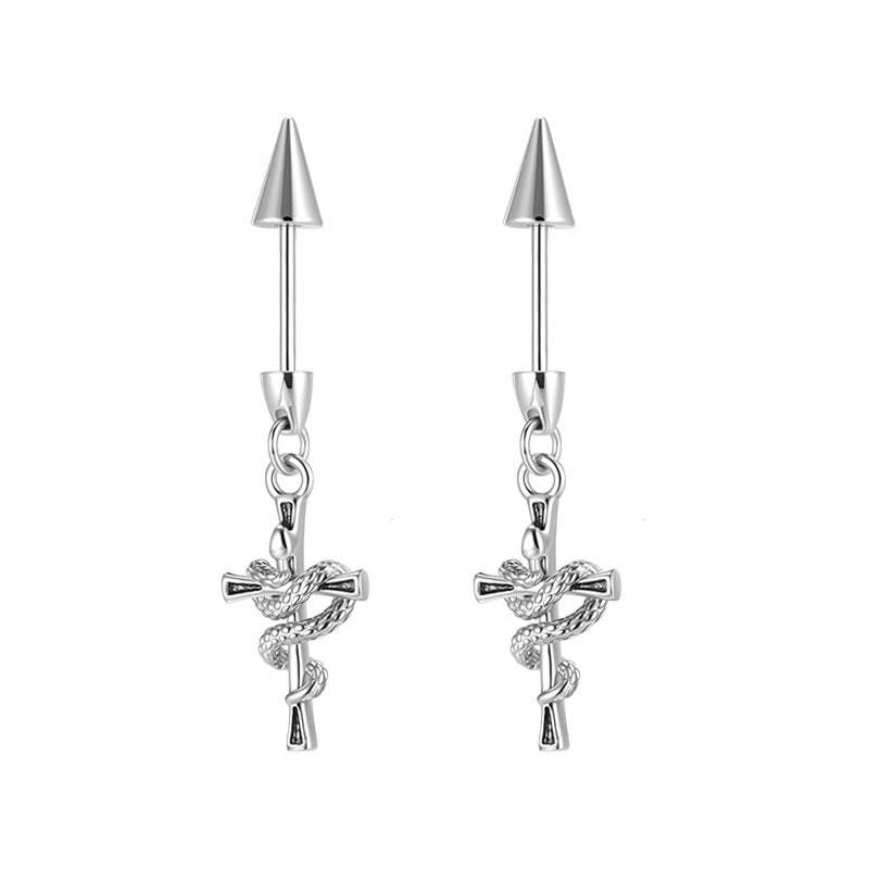 A관 - 꼬임 스네이크 십자가 티타늄 스틸 피어싱 귀걸이 [EH-4346] 25.12-3
