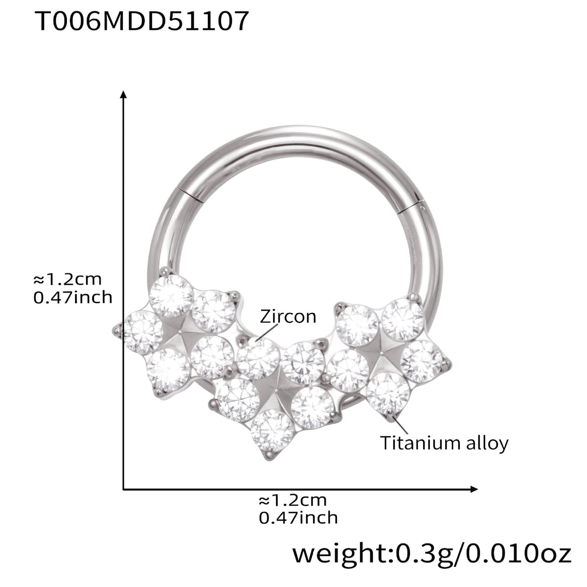 D관 - 티타늄 합금 스틸 큐빅 심리스 링 코 피어싱 [T001] 25.11-2
