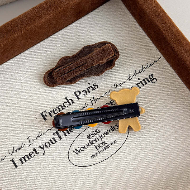 E관 - 벨벳 곰 하트 장식 사이드 앞머리 헤어핀 [27596] 25.10-4