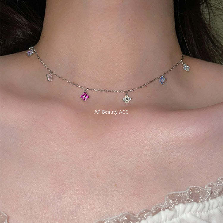 A관 - 네잎클로버 모양 컬러 큐빅 펜던트 목걸이 [XL-1214] 25.12-2