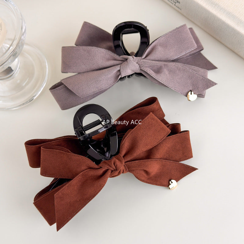 E관 - 벨벳 리본 골드 하트 포인트 대형 집게핀 [27560] 25.10-2