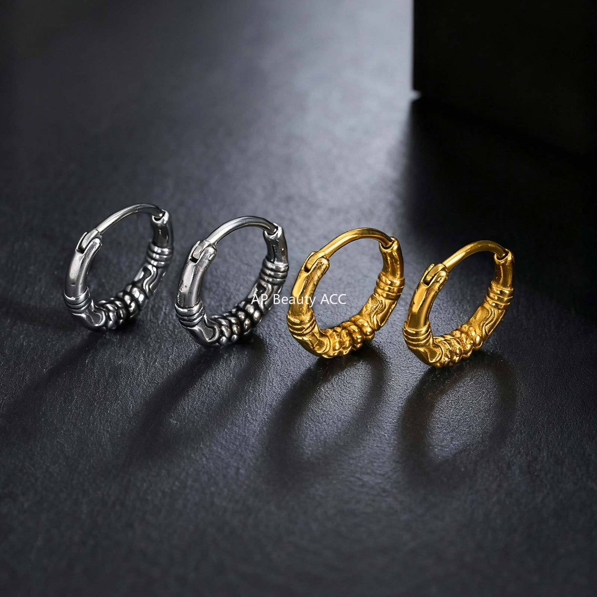 G관 - 스테인리스 스틸 스트랩 패턴 링 귀걸이 [EH-647] 25.12-1