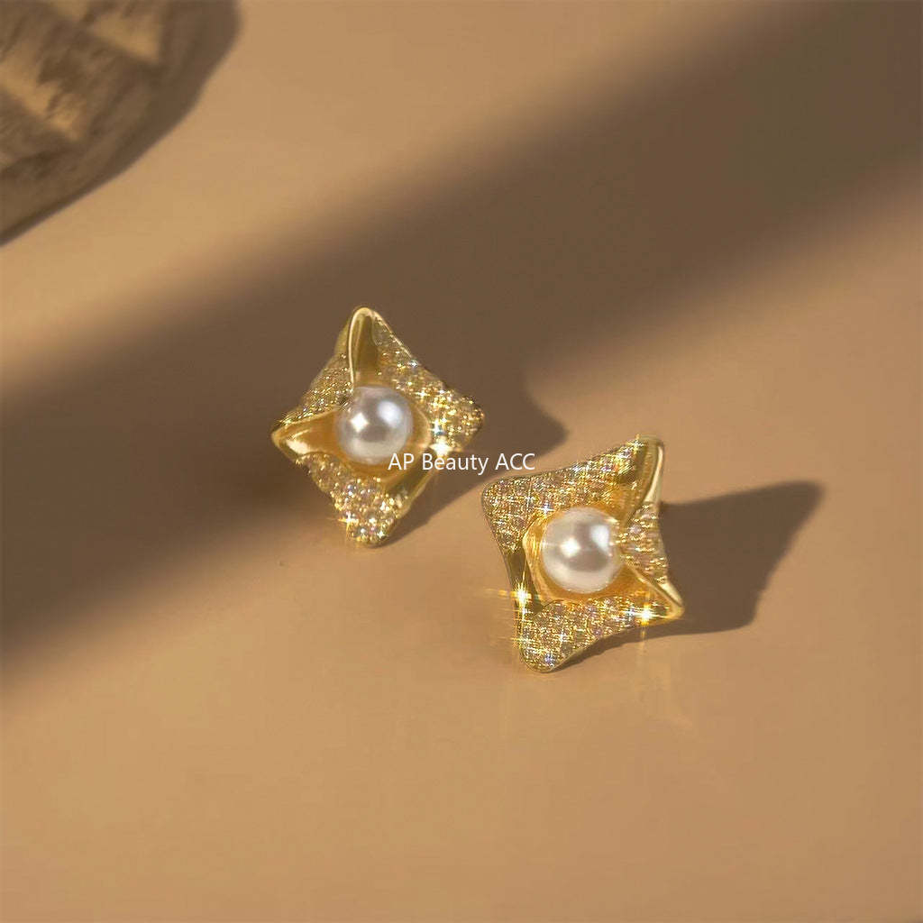 C관 - 925 은침 사각형 미니 큐빅 진주 귀걸이 [7143] 25.12-3